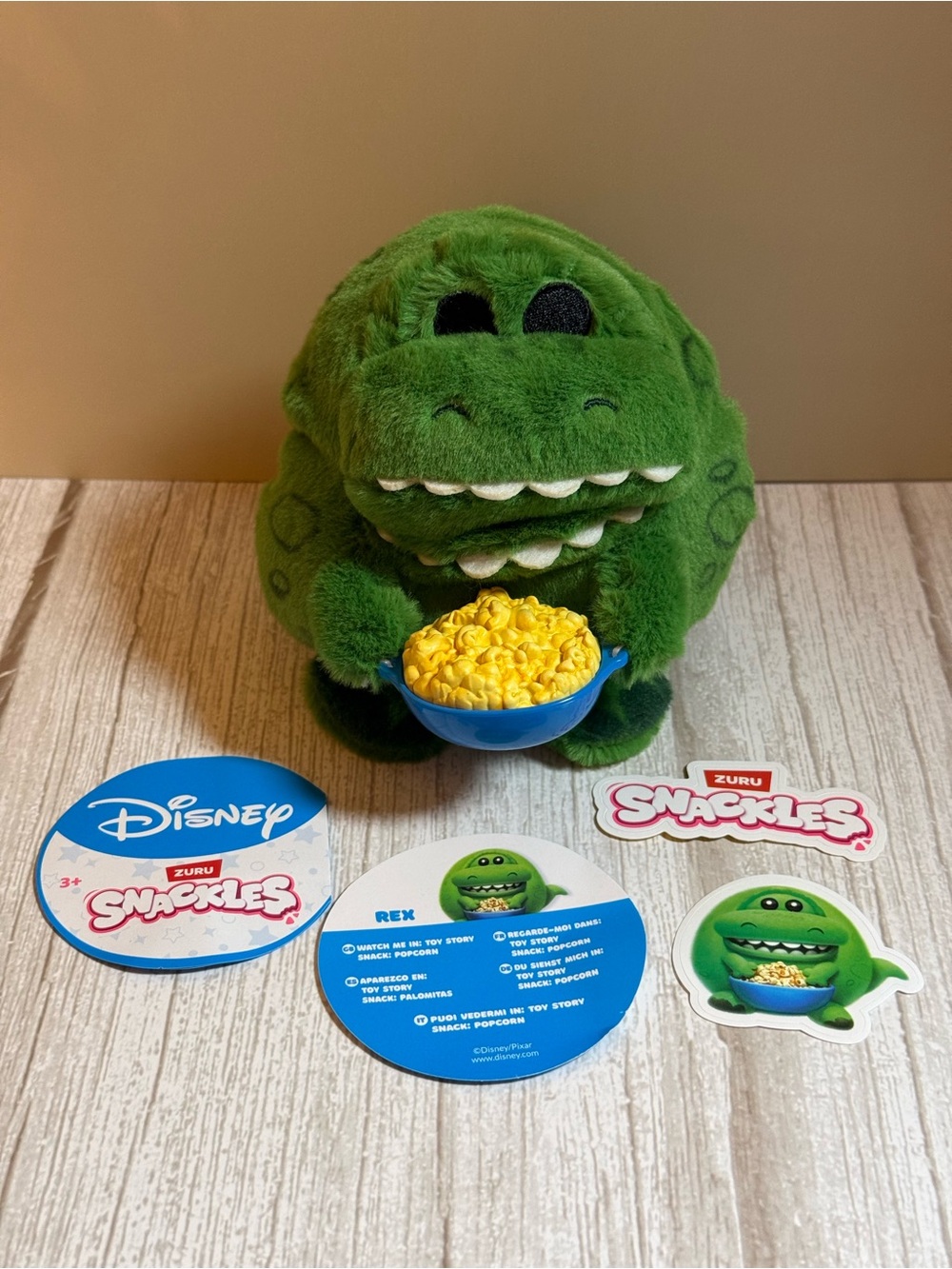 Disney Rex Plush with Yellow Popcorn in Blue Bowl